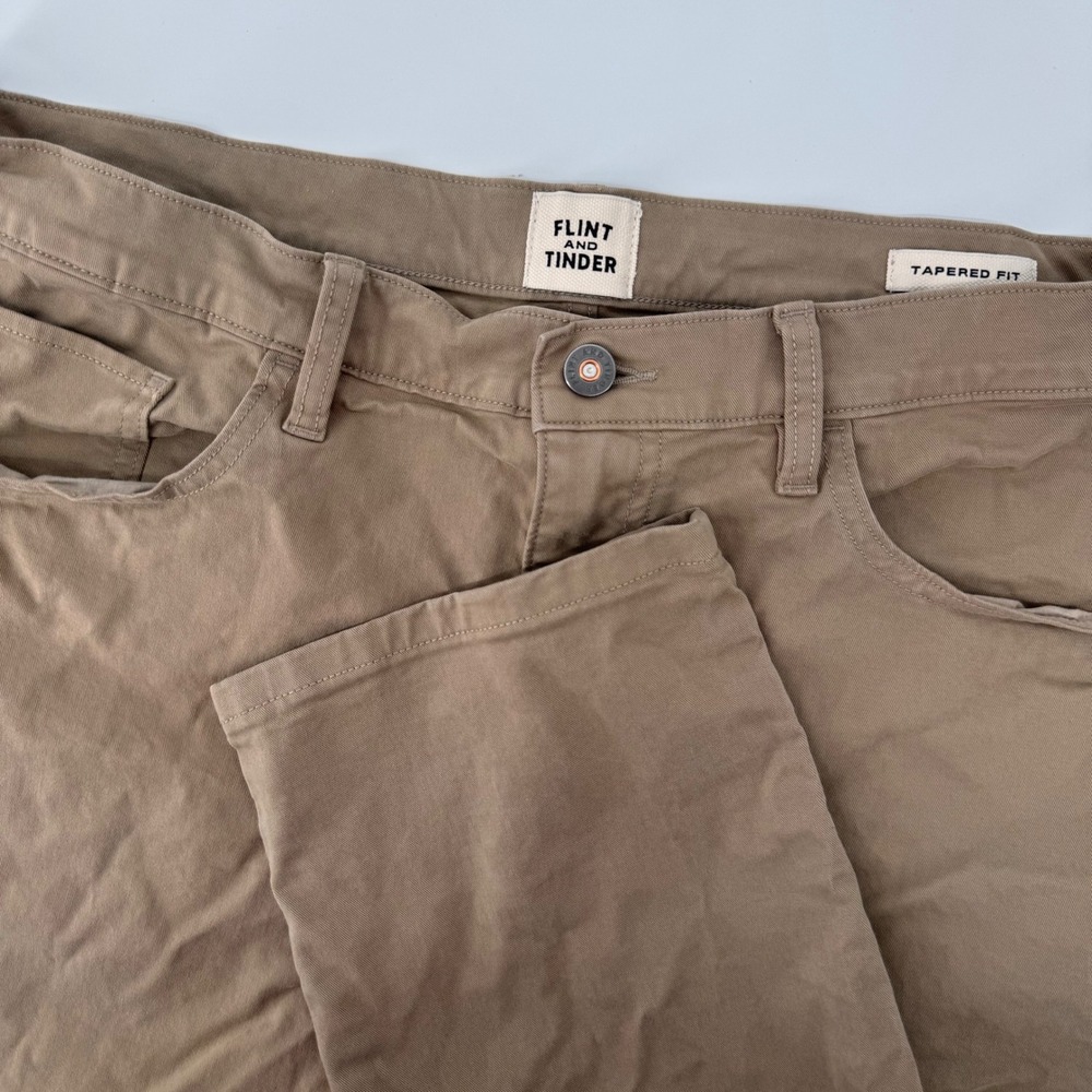 Flint and Tinder 365 Tapered Fit Pants Mens 36 Tan Khaki Stretch Chino 5-Pocket